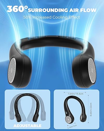 Miniatura 4 de Ventilador de cuello con batería recargable de 4000 mAh y pantalla LED, enfriador personal portátil para mujereshombres, ventiladores de