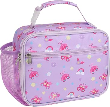 Bagseri Kids Lunch Bag Girls - Thermal Insulated Lunch Box Tote with Water Bottle Holder, Reusable Leak-Proof Kids Lunch Box for Daycare & School, Purple Butterfly Containers Not Included