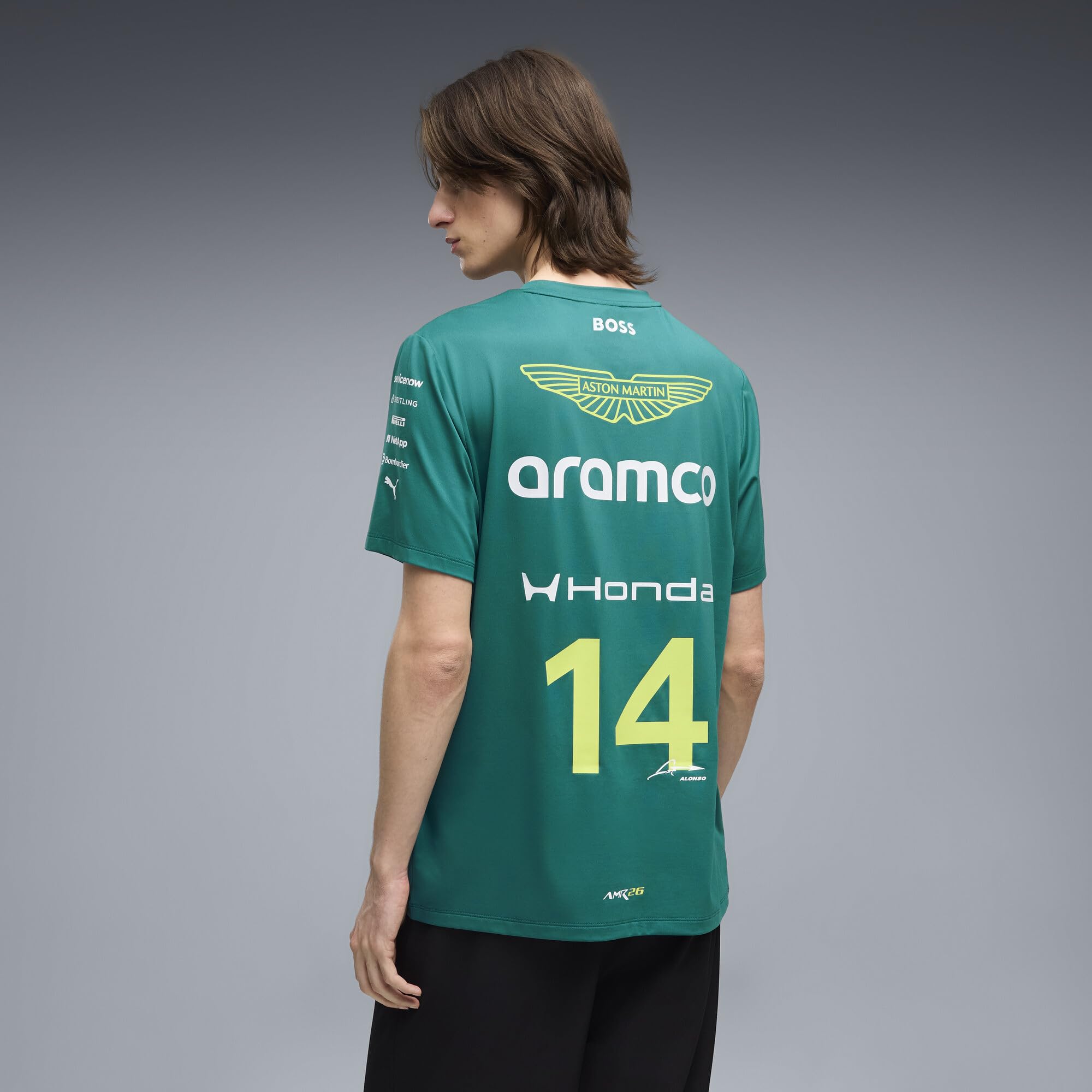 PUMA Aston Martin F1 Herren 2026 Fernando Alonso Team-T-Shirt – Grün | Alle neuesten Team- und Partnerlogos, Kurzärmel mit Rundhalskragen, Offizielle lizenzierte Replica-Sammlung