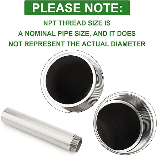 Miniatura 104 de TAISHER 2 accesorios de tubería de acero inoxidable, 1/2 "NPT x 1/2" NPT macho roscado, tubo fundido de pezón de 6 pulgadas de longitud 1.969 in