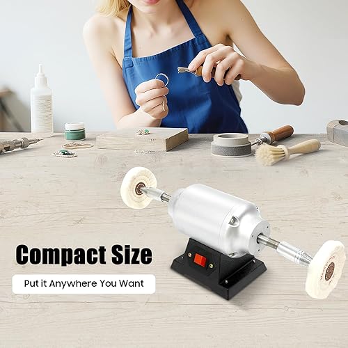 Miniatura 5 de Máquina pulidora de búfer de banco, 550 W, 110 V, 3000 rpm, amoladora doble con cubiertas a prueba de polvo, 2 ruedas de tela para pulir joyas,