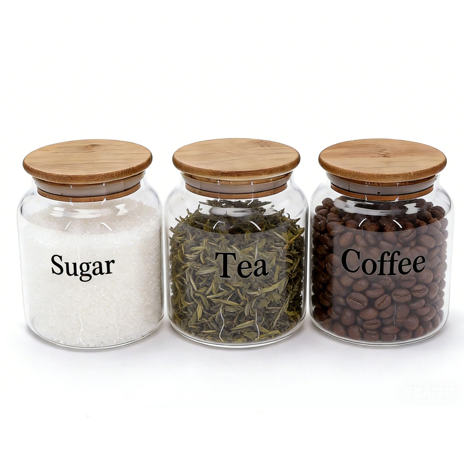 Punorric 3-Piece Tea Coffee and Sugar Canisters Set - 500ml Glass Jars with Bamboo Lids, Airtight Coffee Canister & Sugar Pot, Kitchen Canisters, Perfect Kitchen Food Storage Organiser