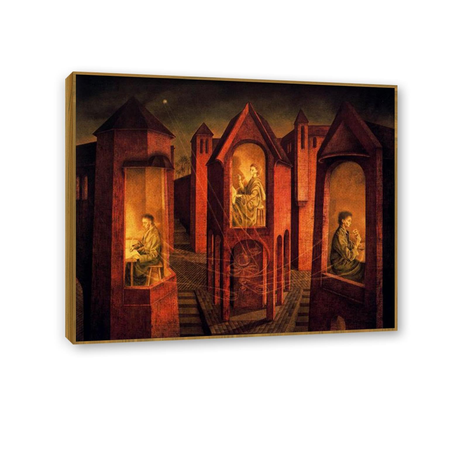 MYCGGDGH Remedios Varo Canvas Wall Art Reproductions of Famous Paintings Three destinations Posters Remedios Varo Print Wall Decor for Living Room Bedroom Home Decor 90x70cm(36x28in) Teak frame
