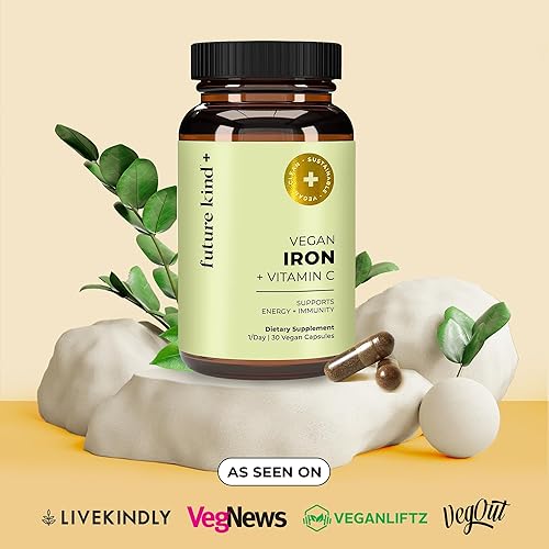 Miniatura 4 de Future Kind Suplemento de hierro vegano para hombres y mujeres con vitamina C para energía, concentración e inmunidad - Suministro para 30 días, una