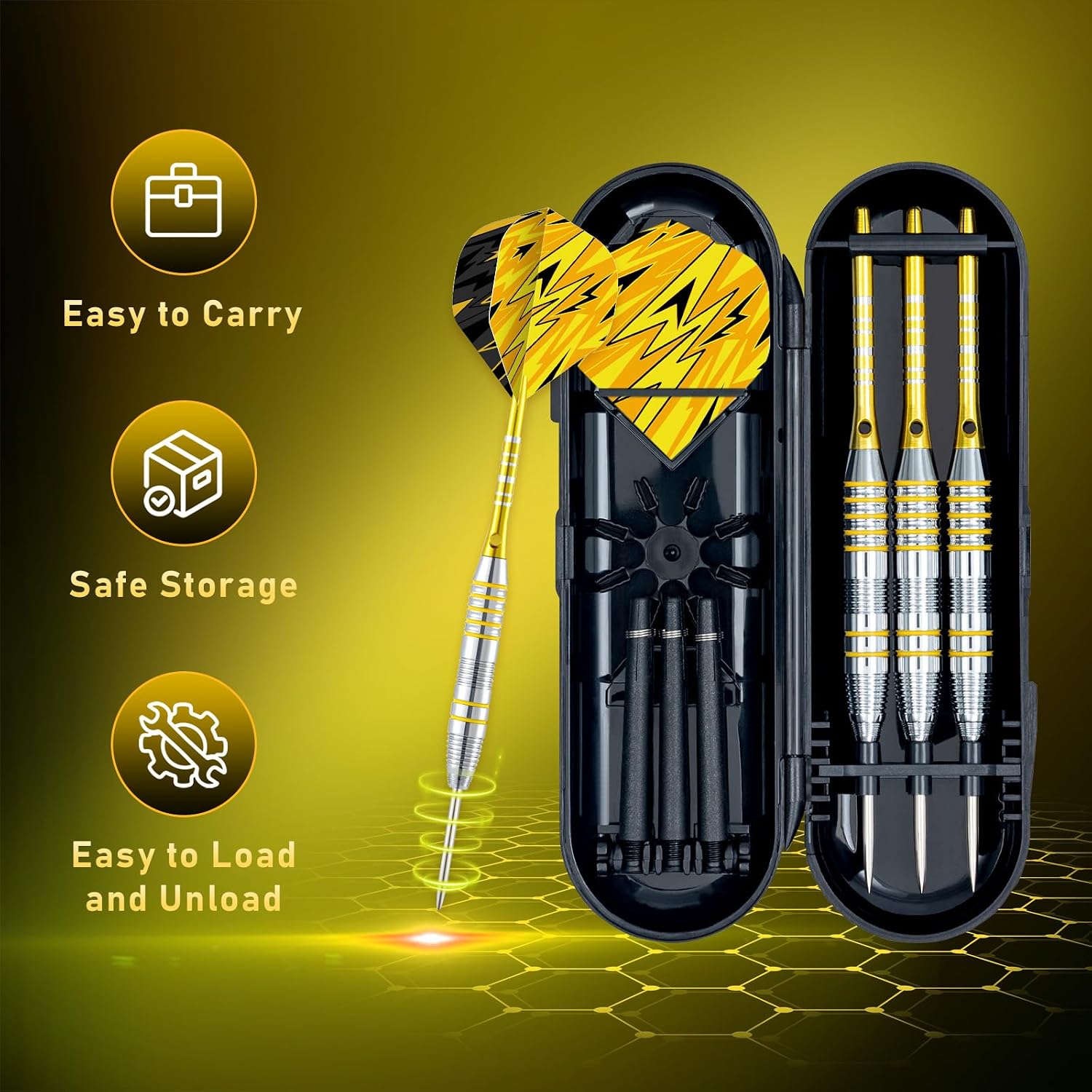 XAWU 3 Pack Steel Tip Darts Set Professional Darts 22g, 24g with 9 Dart Flights 3 Aluminum Shafts 3 Spare Shafts 1 Dart Sharpener 12 Rubber O-Rings Flight Protector and Darts Case