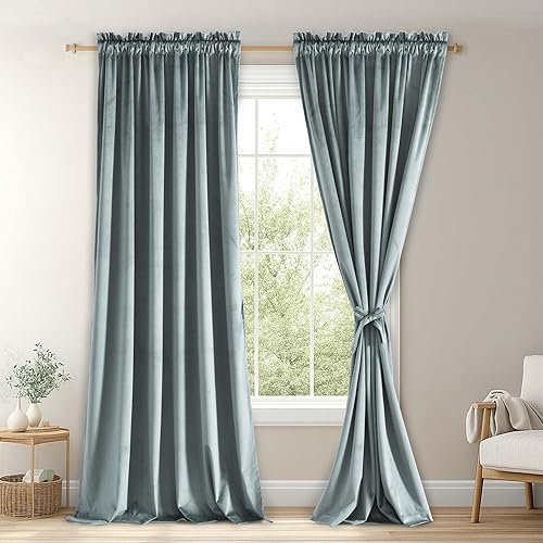 Miniatura 355 de Cortinas de terciopelo JIUZHEN, cortinas opacas suaves de terciopelo retro para dormitorio, cortinas elegantes con reducción de ruido y Rosa