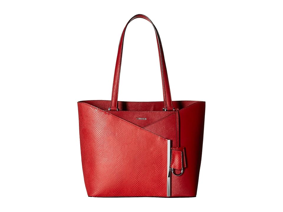 

Calvin Klein Mara Saffiano+Mystic Snake Tote (Red/Silver Metallic) Handbags