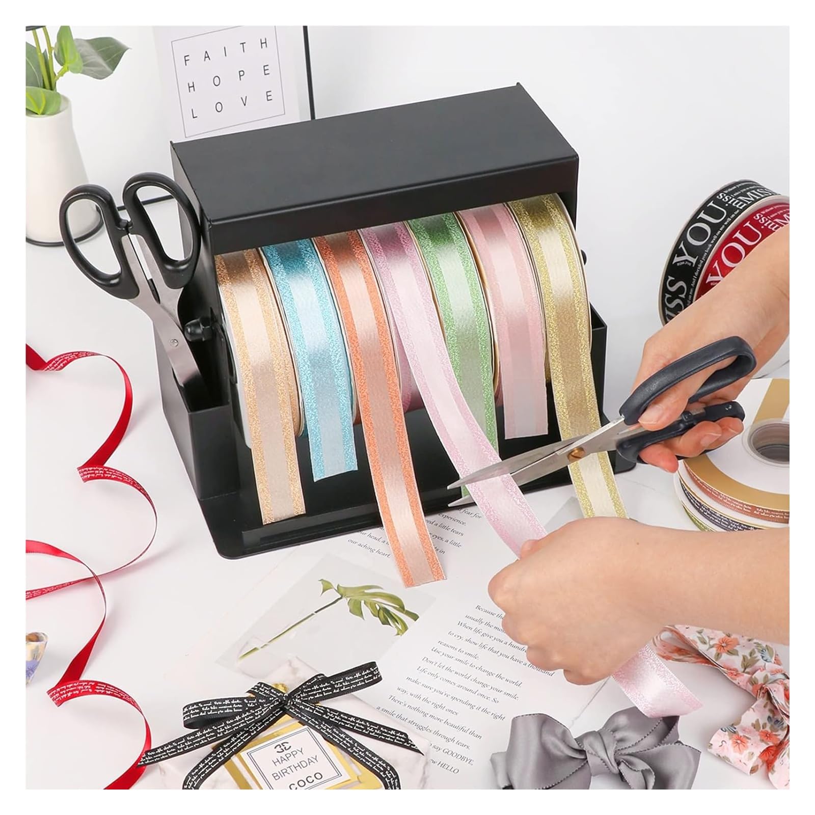 Organizer per nastri, dispenser in legno per carta da regalo, bobine di CD, rotoli di francobolli e bobine di filo