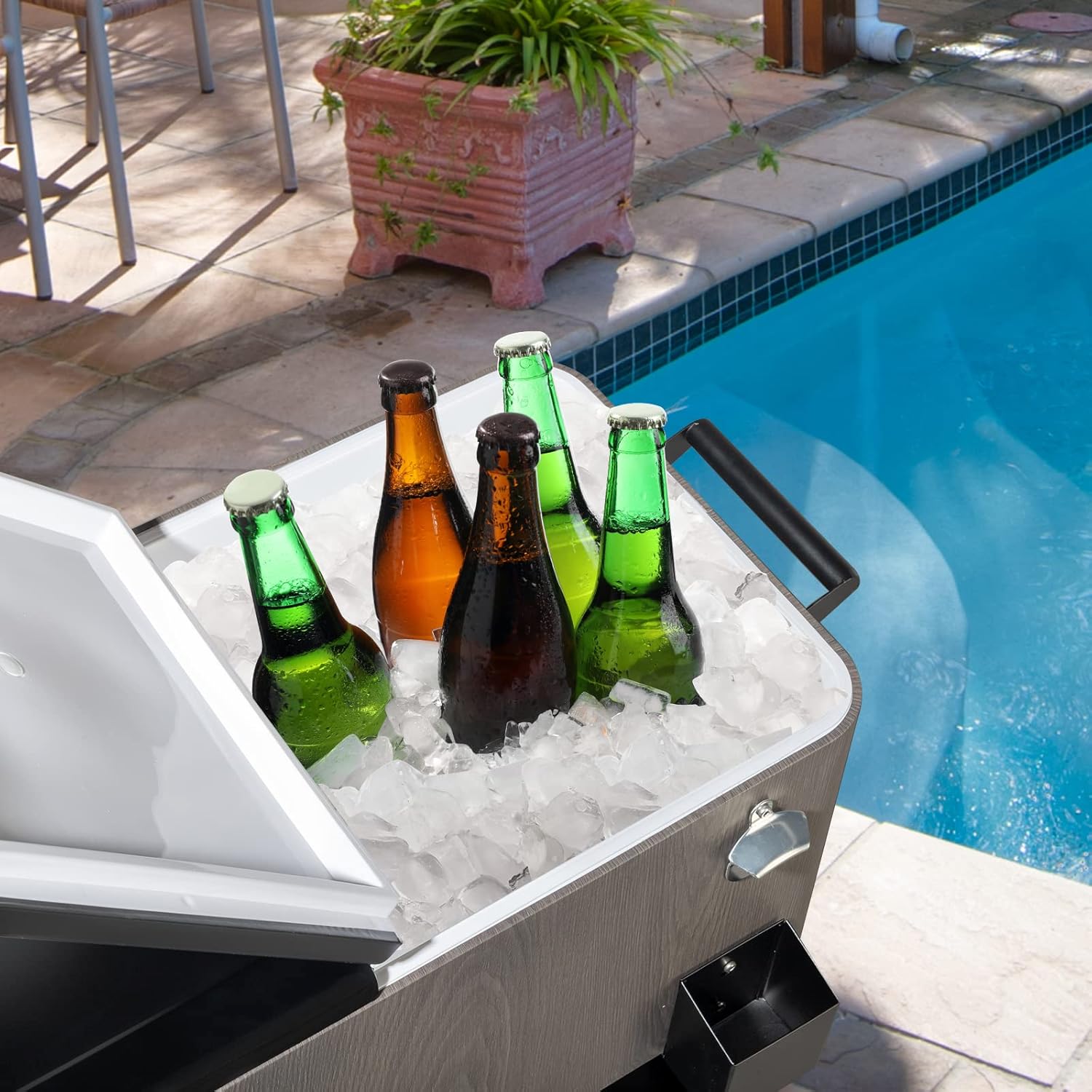 Rolling Ice Chest Cooler Cart,80 Quart Rolling Ice Chest, Portable Patio Party Bar Drink Cooler Cart, with Shelf, Beverage Pool with Shelf, Beverage Pool