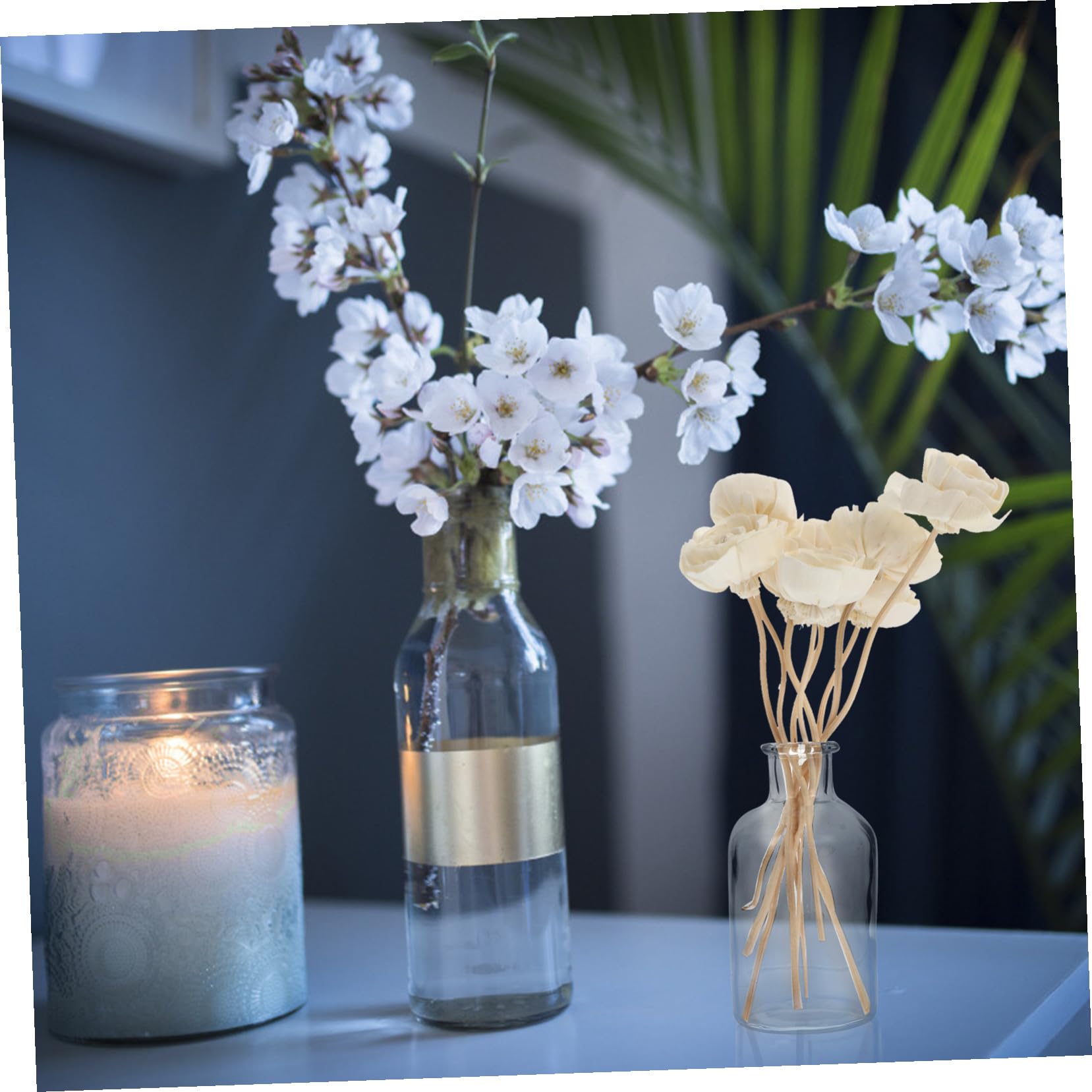 OUNONA 4 Sätze Aromatherapie-Rattan Für Zuhause Diffusorsticks Mit Blumen Rattanstöcke Rattanblumen Blumenduft Diffusor Duftstäbchen Für Ätherische Öle Weiß 8 Stück * 4