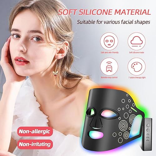 Miniatura 2 de Máscara facial LED Terapia de luz Máscara de cuidado de la piel 7 colores Máscara facial LED Terapia de luz roja azul para reducción del acné