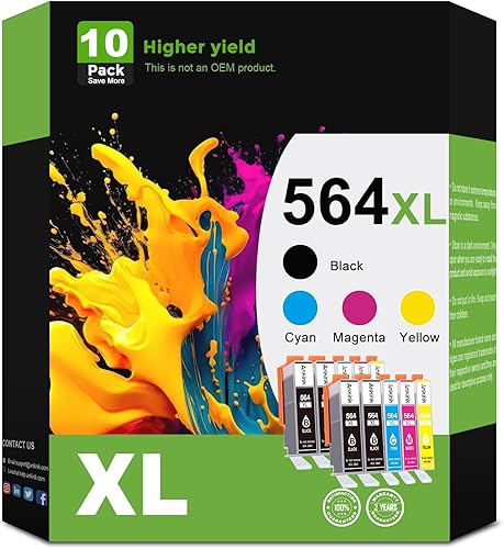 Paquete de 10 cartuchos de tinta 564xl para impresoras HP 4, negro, 2, cian, magenta, 2 amarillo, repuesto para HP 564 XL para DeskJet 3500