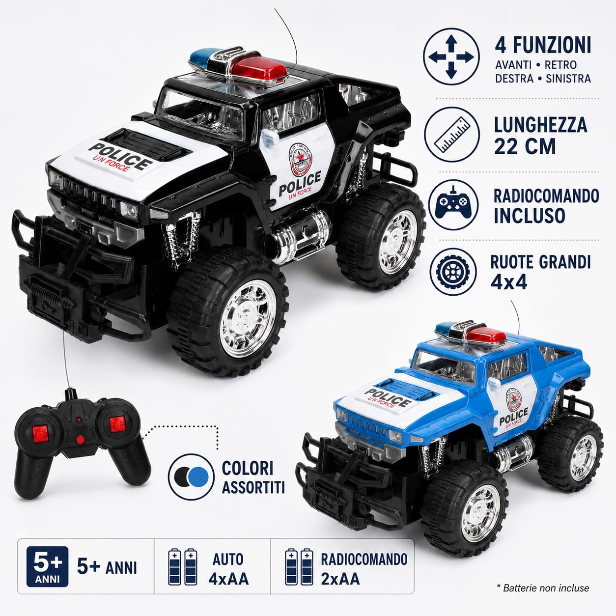 Generico Voiture de police télécommandée tout-terrain voiture de police jouet radiocommandée voiture radiocommandée voiture de police voiture télécommandée enfants tout-terrain 4x4 SUV Truck RC (A)