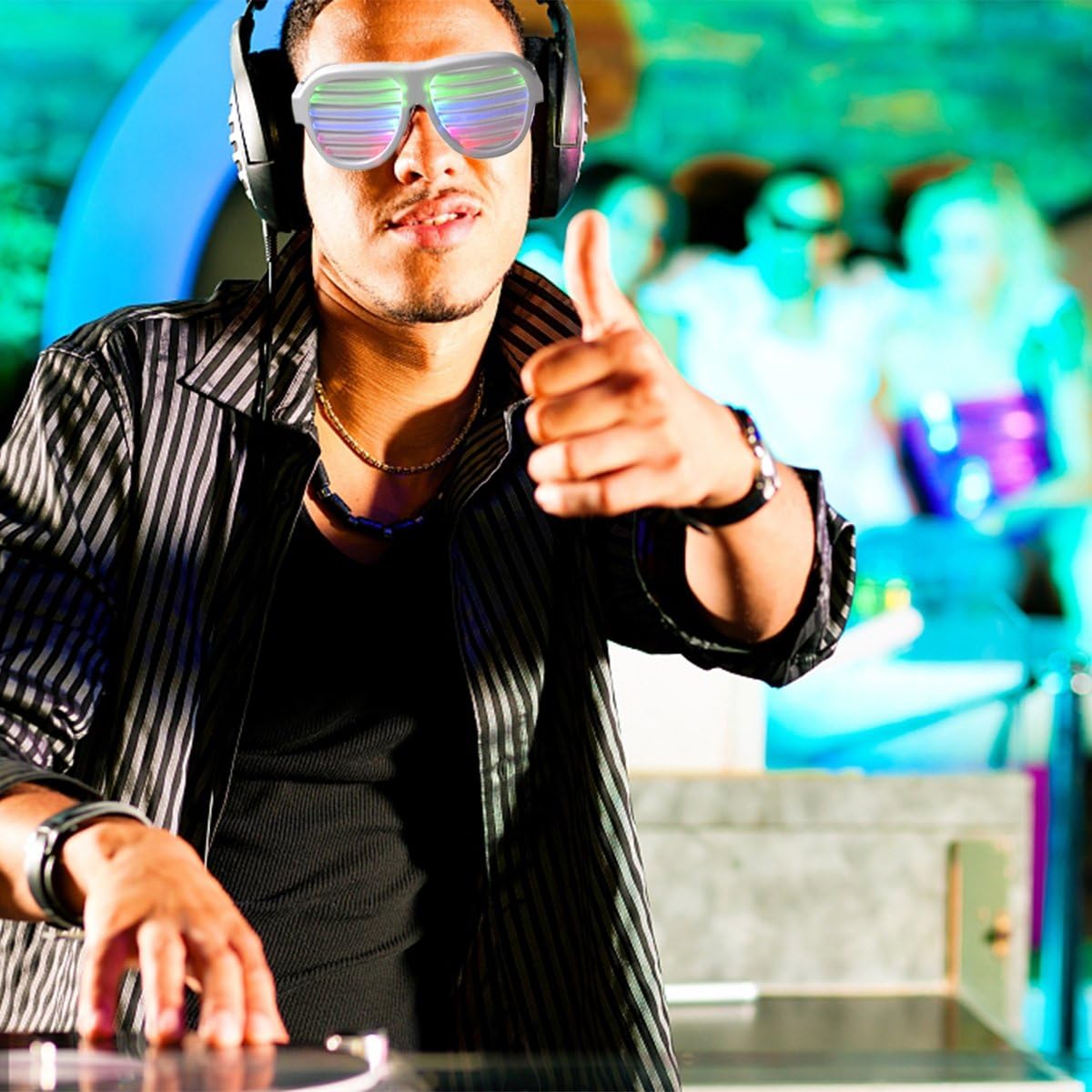 LED Light Up Shutter Sunglasses by Glowseen - Sound Reactive - USB Rechargeable Rave Glasses - White : Home & Kitchen