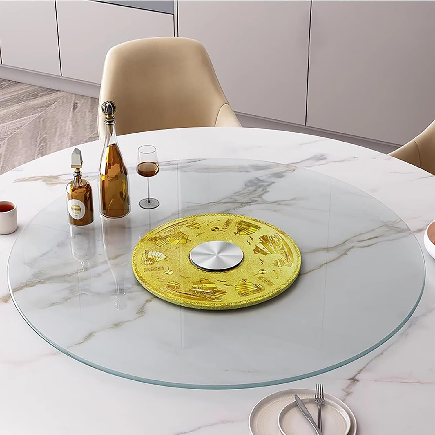 Glass Lazy Susan Rotating Turntable Tray, Round Swivel Tray Turntable for Dinner Table 360° Stable Rotating Serving Plate, for Hotel Kitchen Tabletop Rotating Tray (Color : Clear, Size : 120cm (47in
