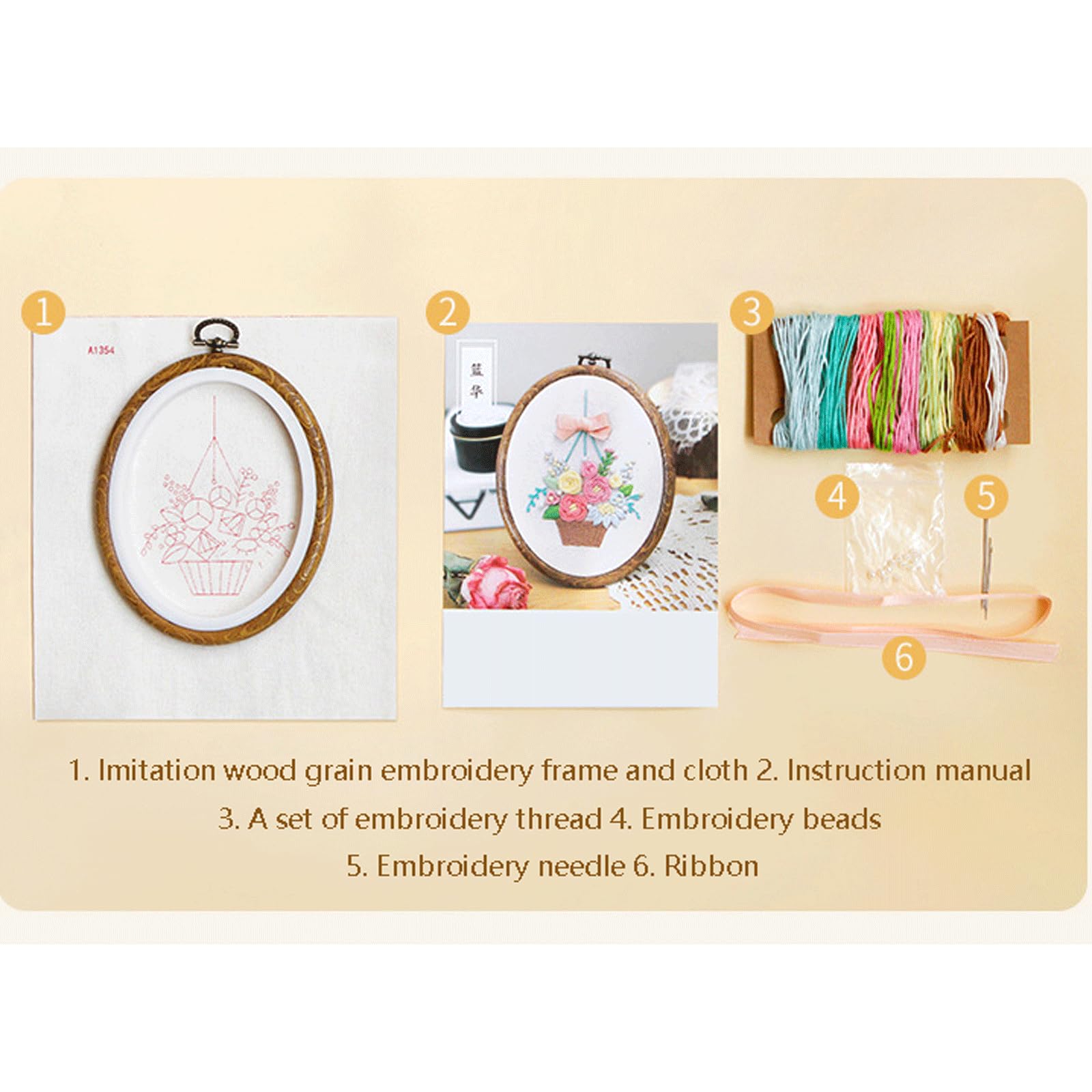 Kit per punto croce floreale per adulti e principianti, con istruzioni, telo, cerchi, aghi e fili, kit fai da te per ricamo floreale