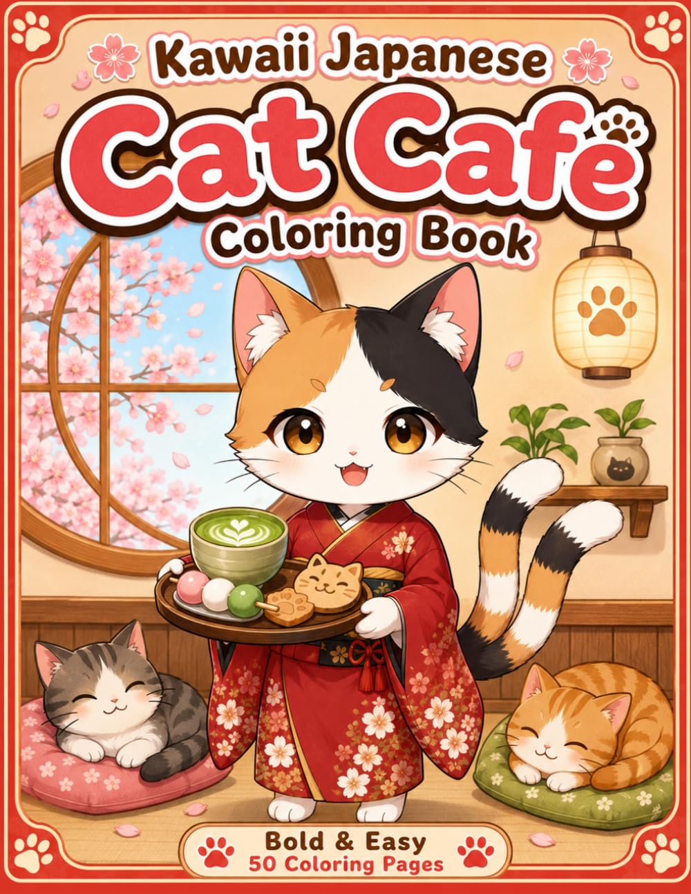 Kawaii Japanese Cat Café Coloring Book: Cute Cats, Matcha Tea, Sweet Treats, Relaxing Cafe Scenes and Bold Easy Designs for Kids, Teens and Adults