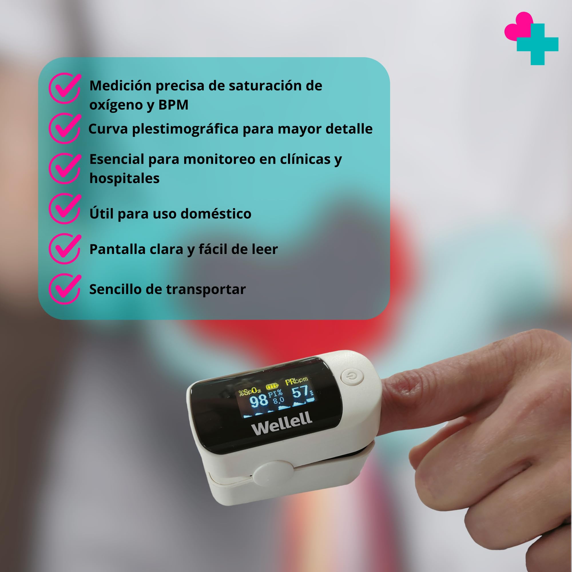 Pulsioxímetro de Dedo Profesional | Medidor de Oxígeno en Sangre SpO2 y Frecuencia Cardíaca BPM | Oxímetro Digital con Pantalla OLED | Pulsómetro Portátil para Adultos, Deportistas y Uso Doméstico