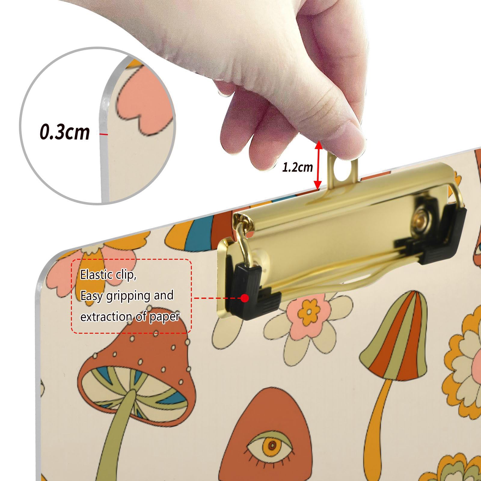 Robust Birds Retro Mushrooms Acrylic Clipboard – A4 Size With Low Profile Clip, Cute Office & School Supplies - View #9