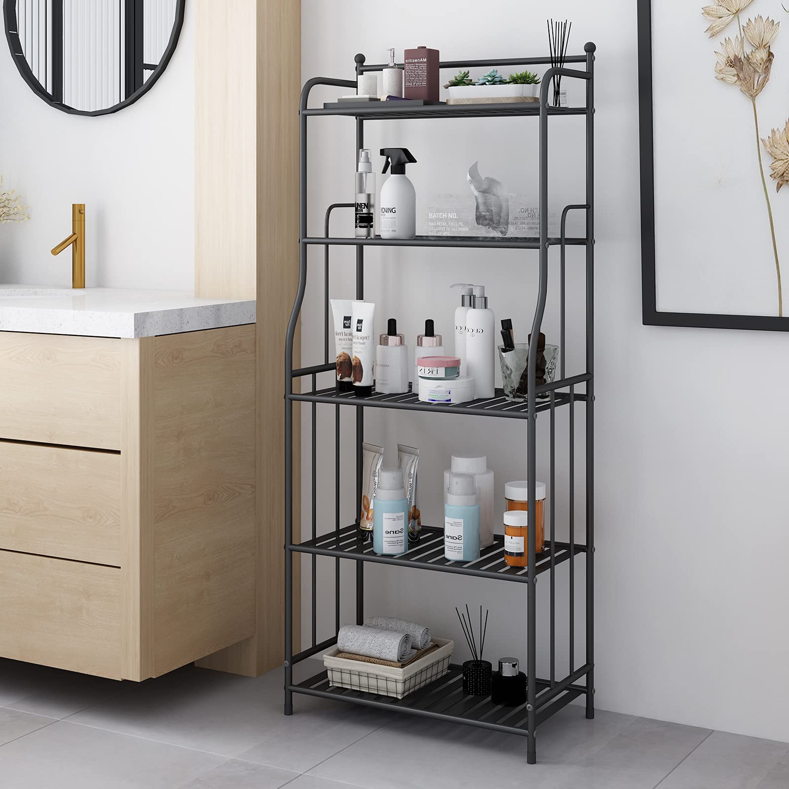 Soporte de Metal para Plantas de 5 Niveles Soporte para Macetas Estante de Almacenamiento Estante Organizador para el Hogar Interior y Exterior-Negro