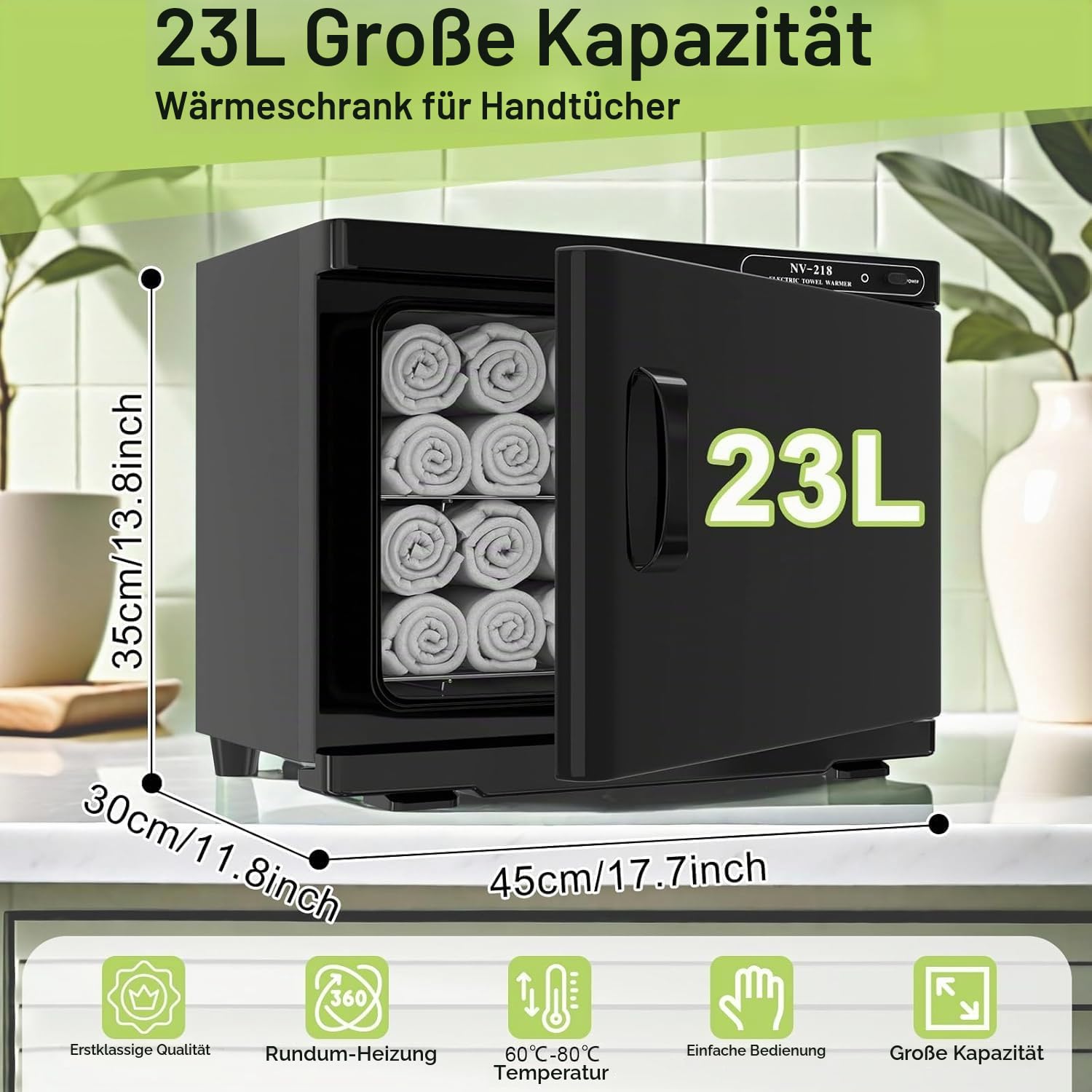 Handtuchwärmer 23L, Handtuchheizschrank, Handtuch Warmhalter | Handtuchwärmer Elektrisch Schnelles Aufheizen auf 176F, großer Professioneller Heizschrank für Schönheit, Salon, Spa, Schwarz