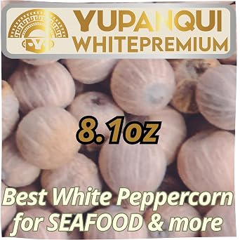 YUPANQUI White Peppercorns Whole Peppercorns for Grinder Refill Naturally Fermented Organic White Pepper corn with Oceanic Mineral Notes & Complex, Exotic Profile Ideal for Seafood, Sauces & Fine Cooking - Authentic Pungent Umami Aroma 8.1oz