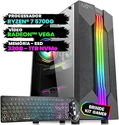 Pc Gamer Computador Completo NoLag Amd Ryzen 7, Radeon™ Graphics Vega, 32GB Ram, SSD 1TB NVMe, Gabinete RGB