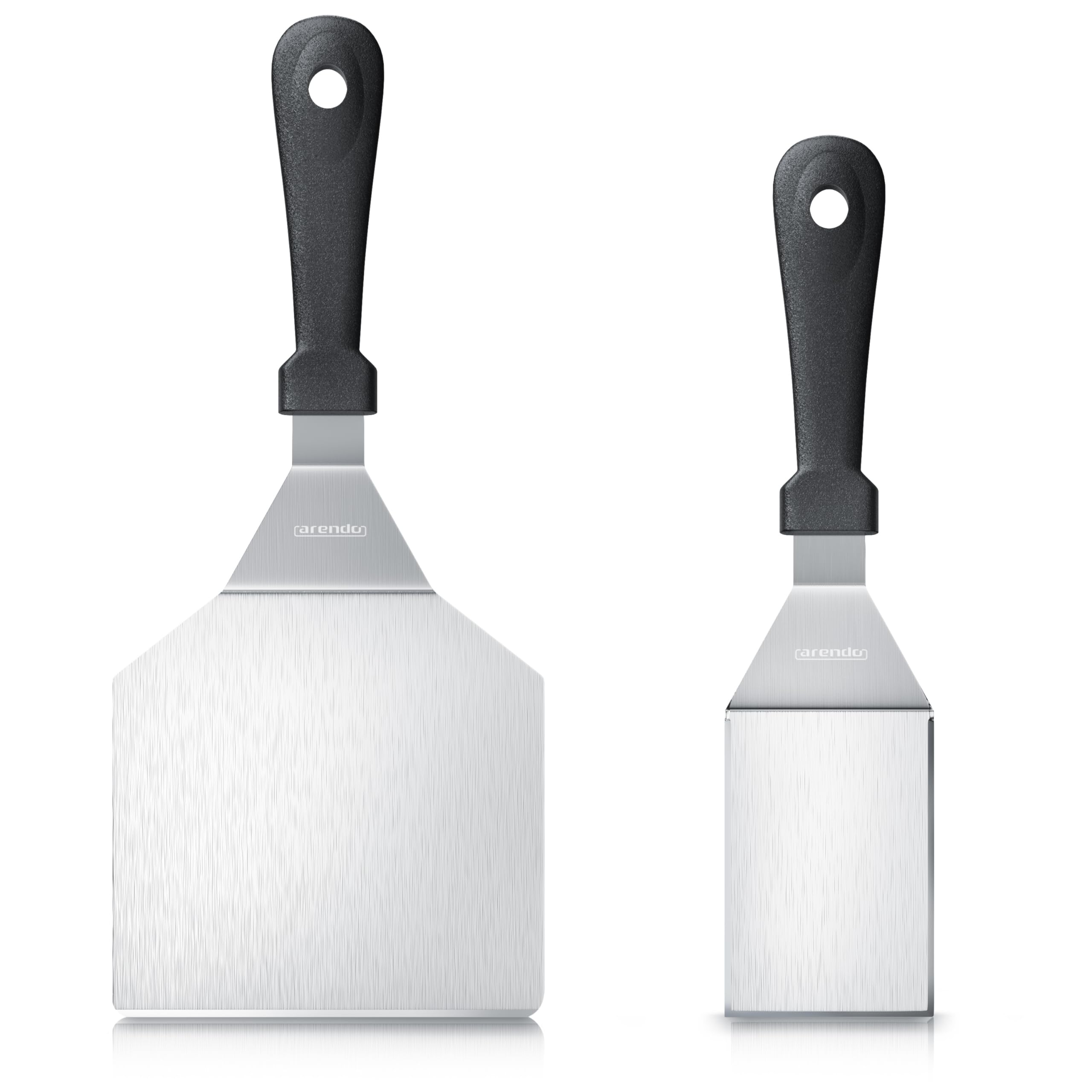 Arendo - Burger Set XXL - 1 x Grillspachtel - 1 x Pfannenwender - 1 x Burgerpresse - 2 x Schmelzkuppeln – Edelstahl – hitzebeständig geschmacksneutral lebensmittelecht - Burger und Smash Burger
