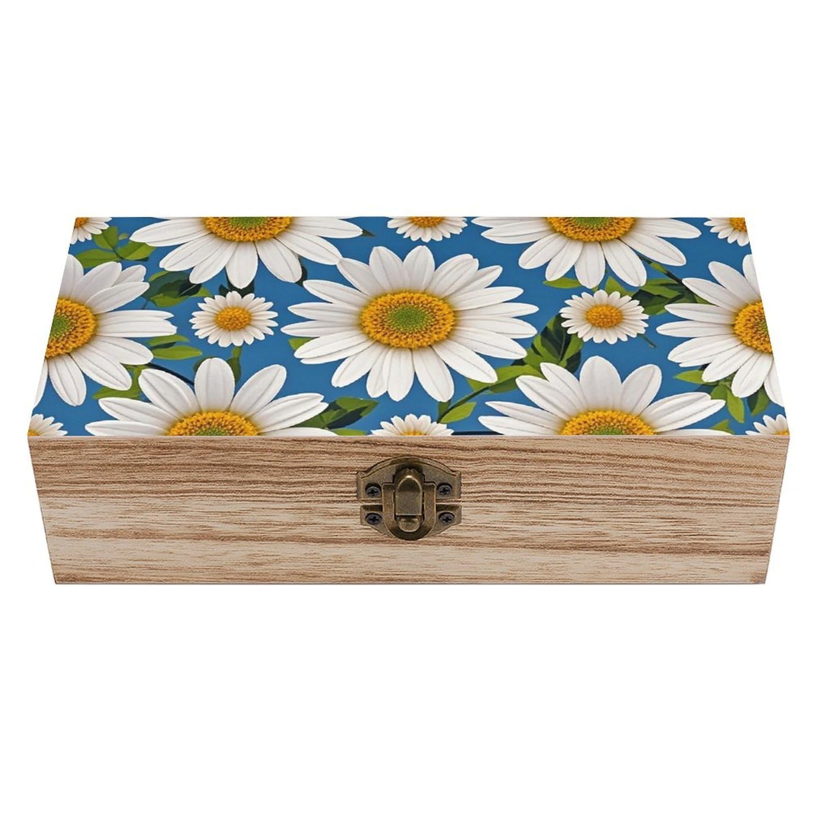 AQRJLPM Wooden Jewelry Box Beautifully Keepsake Box Trinket Box Keepsake Storage Organizer Daisy Flower Pattern Handmade Wooden Box for Storing Jewelry, Coins, Tartot Cards, Small Treasures