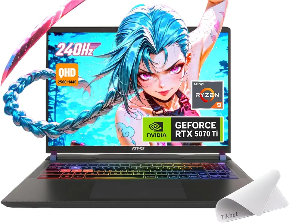 msi Vector 16 HX AI Gaming Laptop, 40.6 cm QHD+ IPS 240Hz, processador AMD Ryzen 9-8940HX, GeForce RTX 5070 Ti, RGB retroiluminado, com mouse pad (Win 11, 16 GB RAM | SSD PCIe de 1 TB)