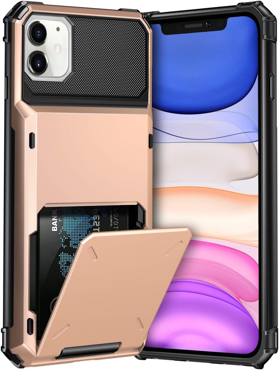 VUNAKE Case for Iphone 11 Case Wallet Case with Card Holer Armor Shockproof Case for Iphone 11 Hidden Credit Card ID Cover Rubber Bumper Protective Cover Case for Iphone 11 6.1 Inch 2019, Rose Gold