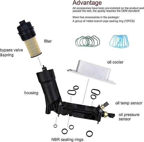 Miniatura 8 de ONER - Filtro de aceite de motor enfriador de aceite reemplaza  68105583AE 5184294AE