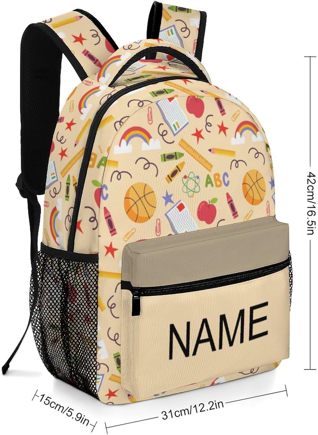 Custom Backpack Basketball Pattern with Name, Personalized Daypack Backpacks with ABC and Sports Print, Light, 17', Casual