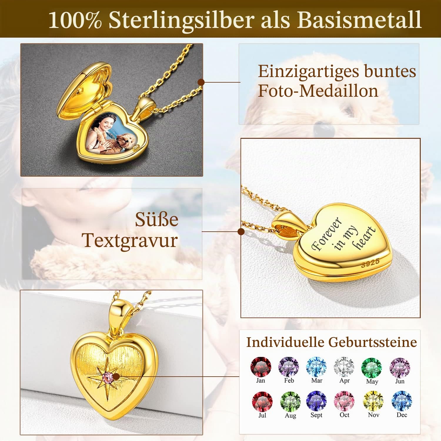 SILVERCUTE personalisiert Foto Kette 925 Sterling Silber Herz Medaillon zum Öffnen einzigartiges Bilder Souvenir Andenken Schmuck mit Rolokette 40/45/55cm
