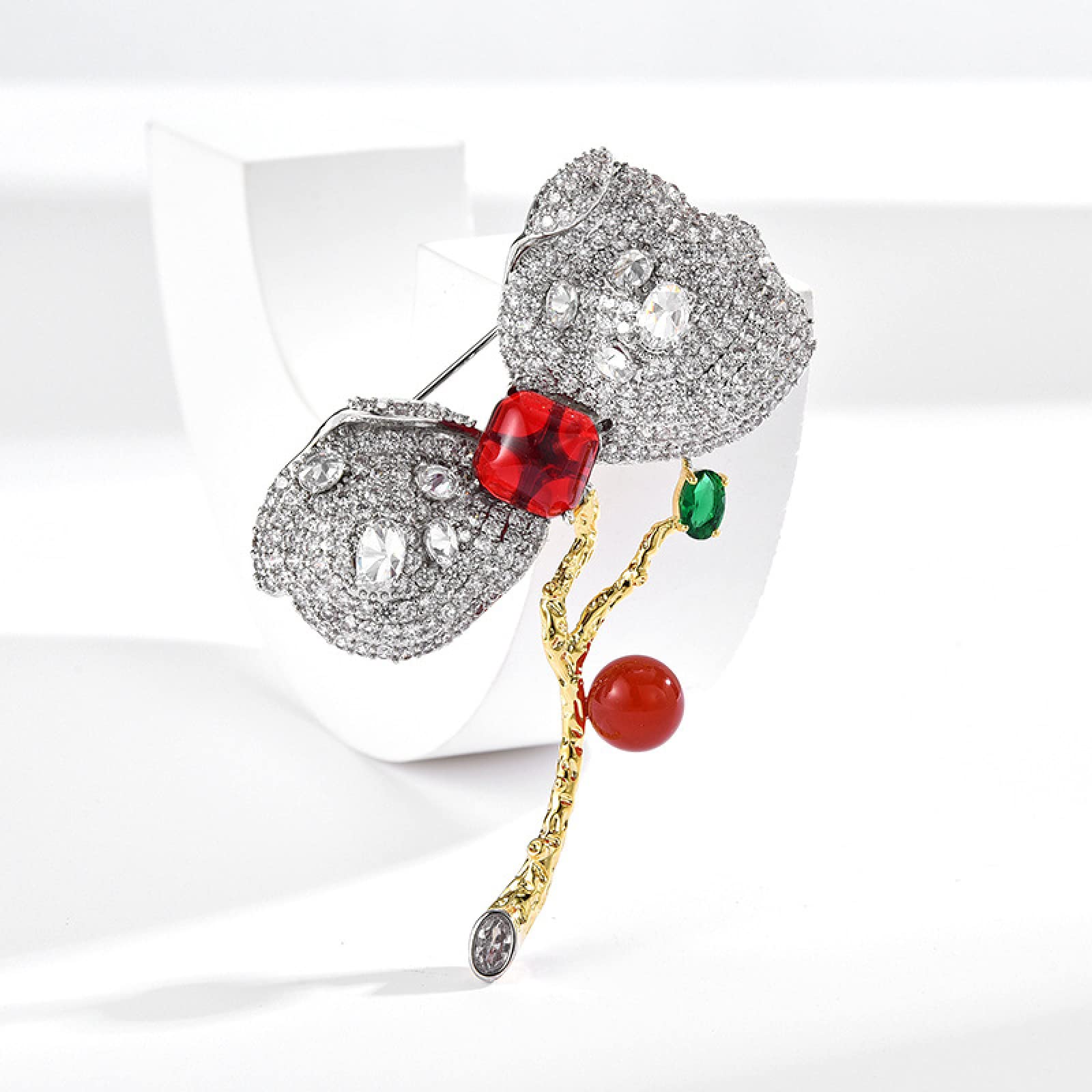 Brosche Damen zweifarbige Blumenbrosche Zirkonia Imitation Onyx Corsage Damen atmosphärische Anstecknadel