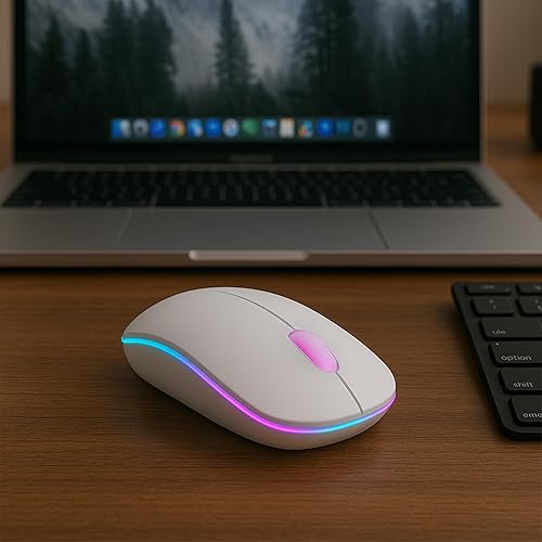 Miniatura 9 de Mouse inalámbrico  Silencioso, recargable, luz RGB, USB de 2.4 GHz, mouse delgado ergonómico para laptop, Mac, oficina, PC