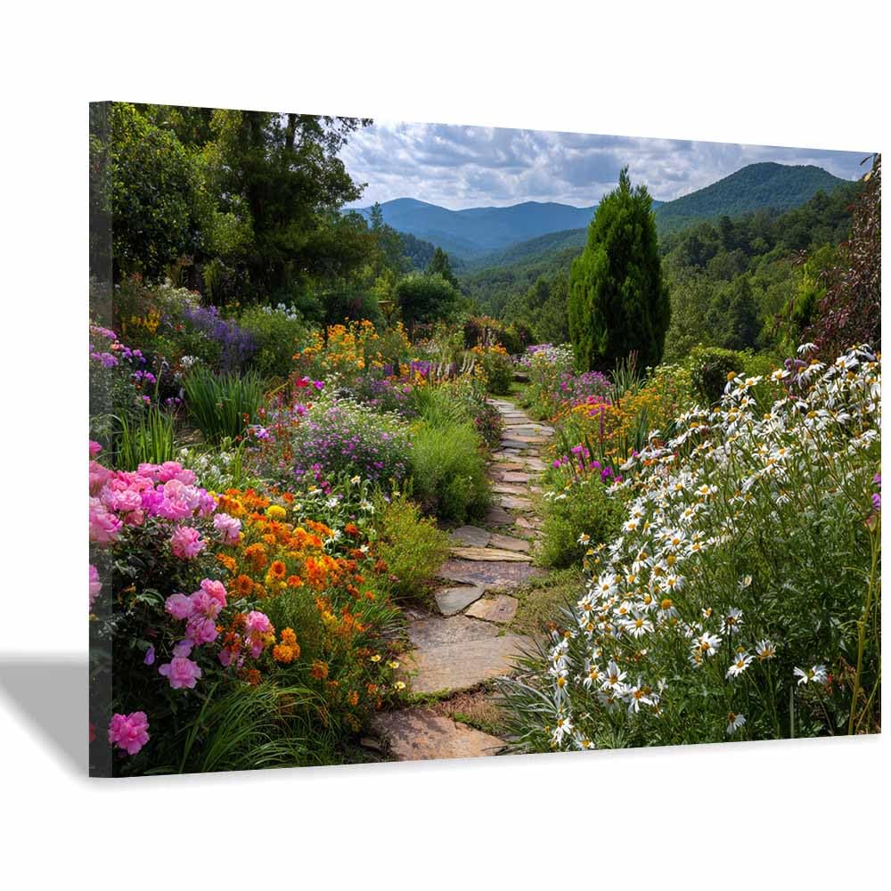 XENIOU landscape poster WildFlowers Garden Path modern canvas wall art, decorative paintings, canvas painting wall art for Home Decor.(Multicolor)-40x60cm Framed