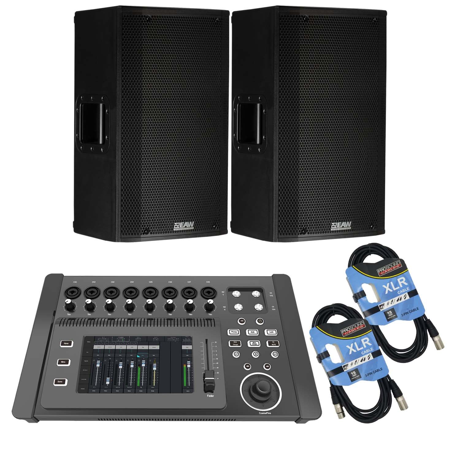 (2) EAW LA121 – 12? 1500W 2-Way Active Speaker, PSG AUDIO DM-1608 Digital Mixer, (2) XLR Cables Bundle