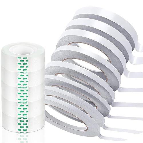 Rouceyxin 8 rollos de cinta adhesiva de doble cara y 5 rollos de repuestos de cinta transparente, 34 pulgadas x 1000 pulgadas de cinta transparente