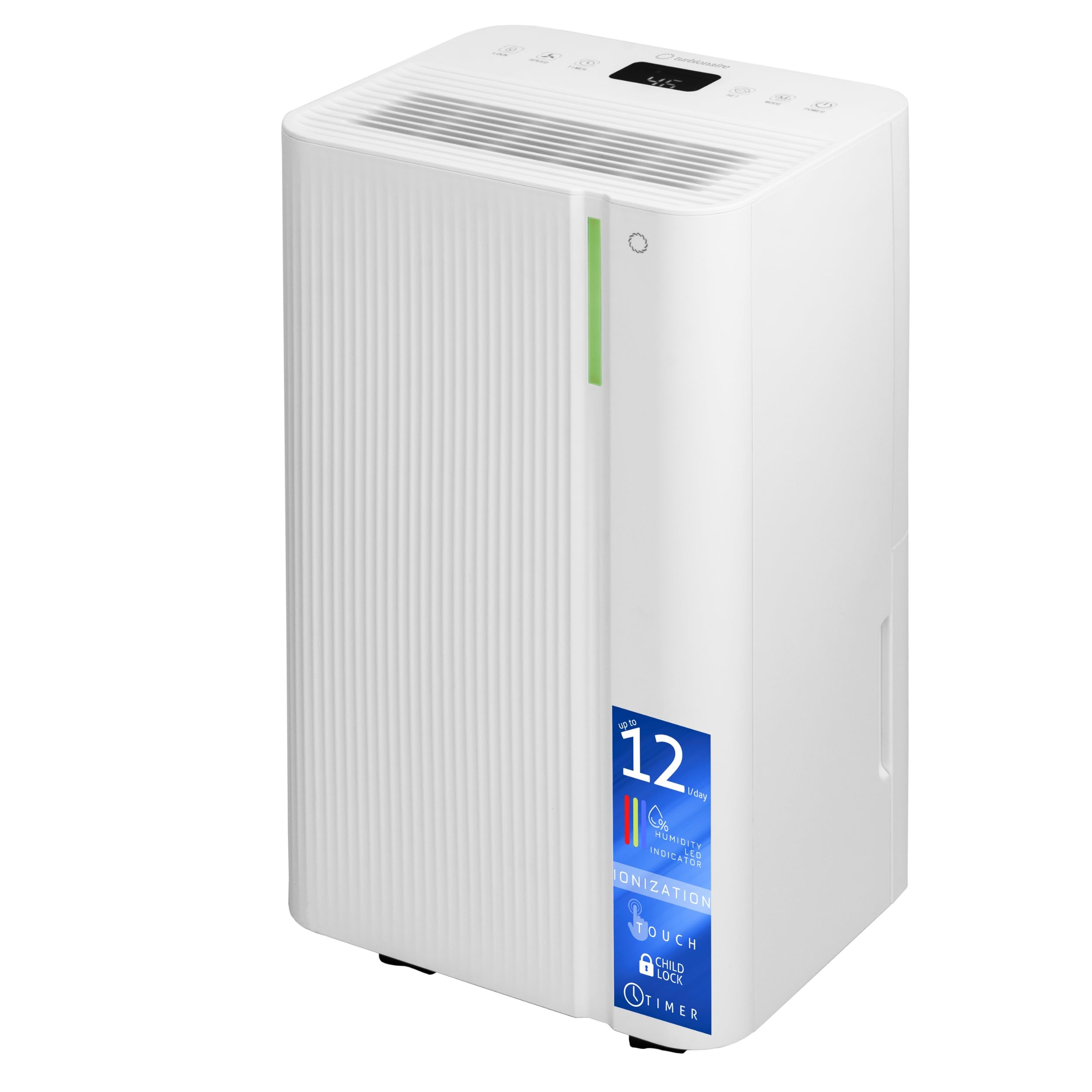 Osuszacz powietrza Dom formy Turbionaire LEVI 12 jonów, 12 l/24 h, oczyszczanie jonizacyjne, niski poziom hałasu, regulator czasowy, automatyczne przywracanie, nadaje się do 20㎡, koła obrotowe