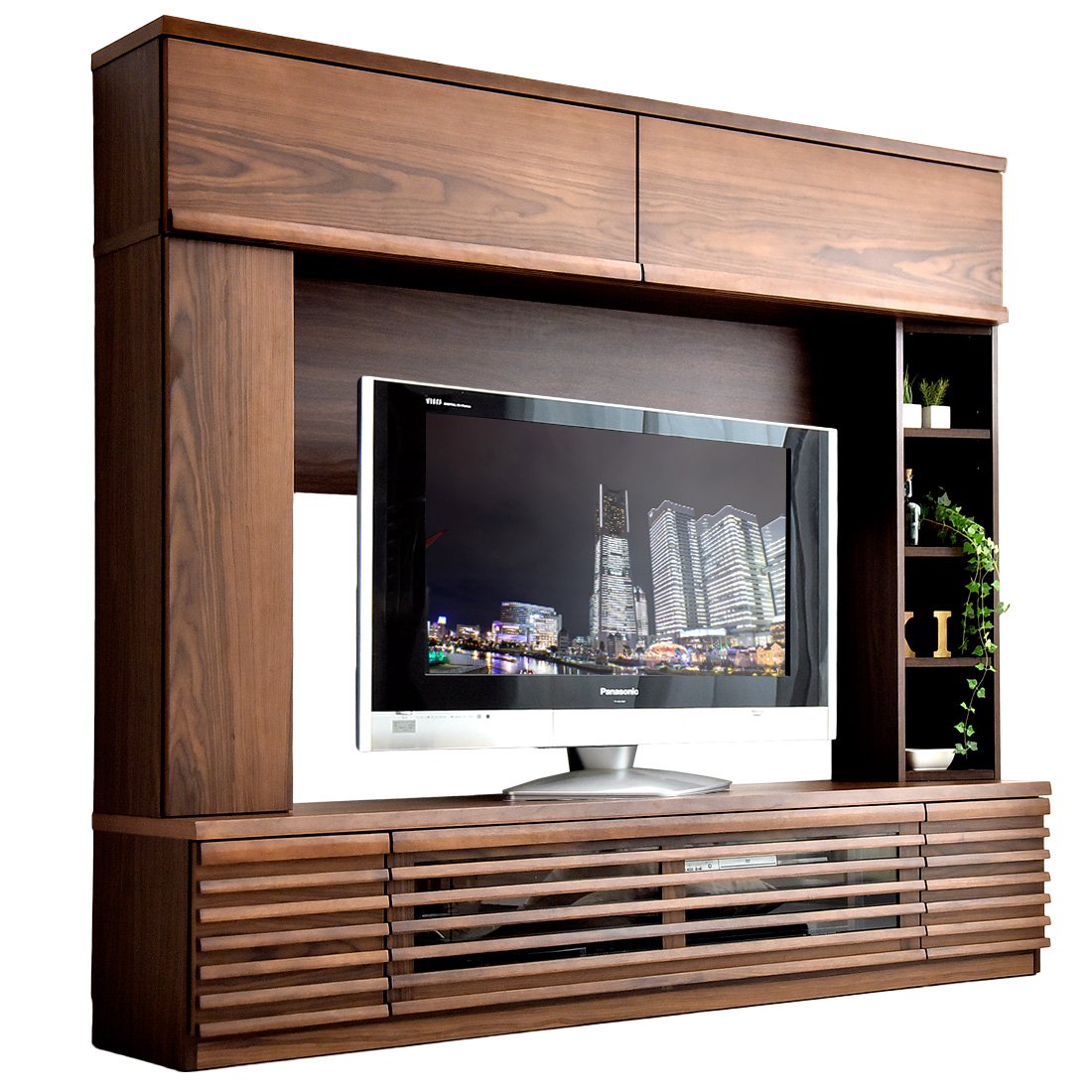 Amazon｜タンスのゲン ハイタイプ テレビボード 壁面収納 ブラウン