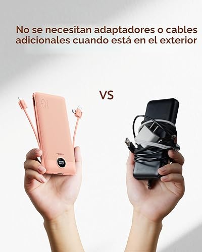 Miniatura 10 de VEGER Cargador portátil para iPhone, cables integrados y enchufe de pared, cargador USB C delgado de carga rápida de 10000 mAh, batería esencial de