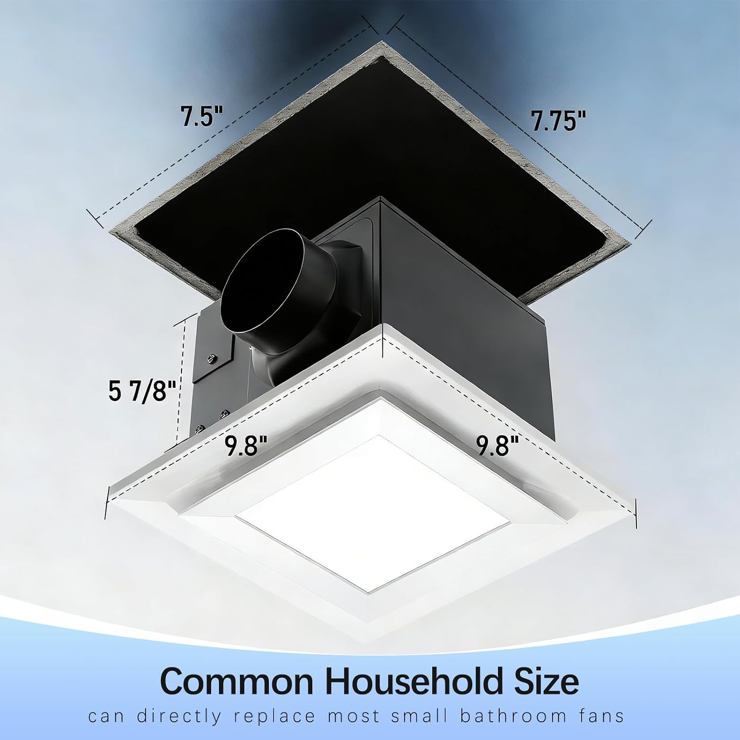 Bathroom Exhaust Fan with Light, Rust-proof Metal Frame, 110 CFM&0.8 Sones, Bathroom Fan With Light with Memory Function