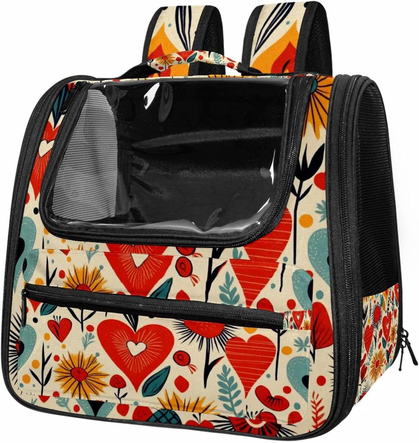 Portable Travel pet Backpack Carrier Hamster Bag Small Dog cat Carrier Breathable Hang Bag, Floral Flower Leaf