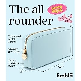 Embla Makeup Bag Travel Cosmetics Pouch and Toiletry Bag, Nylon Zipper Pouch Purse, Cute Make Up Organizer Storage Tote for Women Girls, Waterproof Travel Skincare Case, Small Makeup Bags, Sky Blue