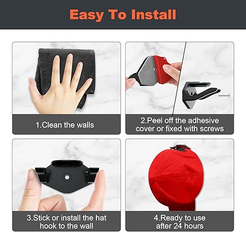 Miniatura 5 de KOVSPO Ganchos adhesivos para sombreros de pared (paquete de 16), perchero para gorras de béisbol, organizador de sombreros fuerte, exhibición