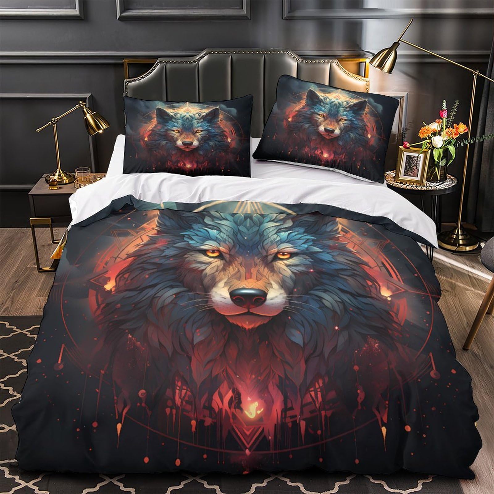 Housse de couette loup 3D effet microfibre pour une chambre cosy et moderne