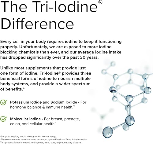 Miniatura 5 de Terry Naturally Tri-Yodo 3 mg - 3000 mcg de yodo 90 cápsulas veganas - Apoya el equilibrio hormonal promueve la salud de la mama y la próstata - Sin