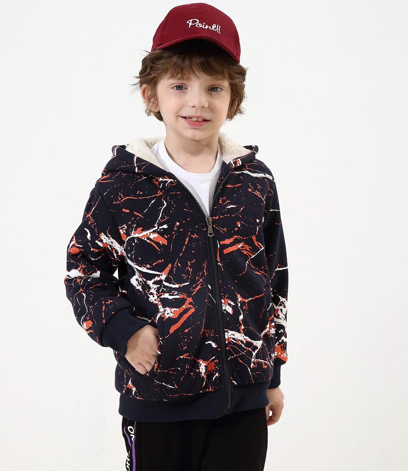 Bumeex Toddler Boys Sherpa Fleece Lined Jacket,Spring Fall Winter Zip up Sweatshirt Hoodie Red Camo 4t