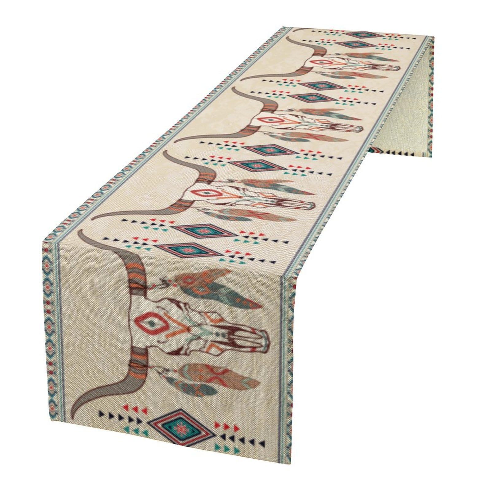 Houselerax Aztec Table Runner,Southwest Ethnic Geometric Triditional Table Runner for Kitchen Farmhouse Wedding Party Holiday Dinner Home, 13x70 in